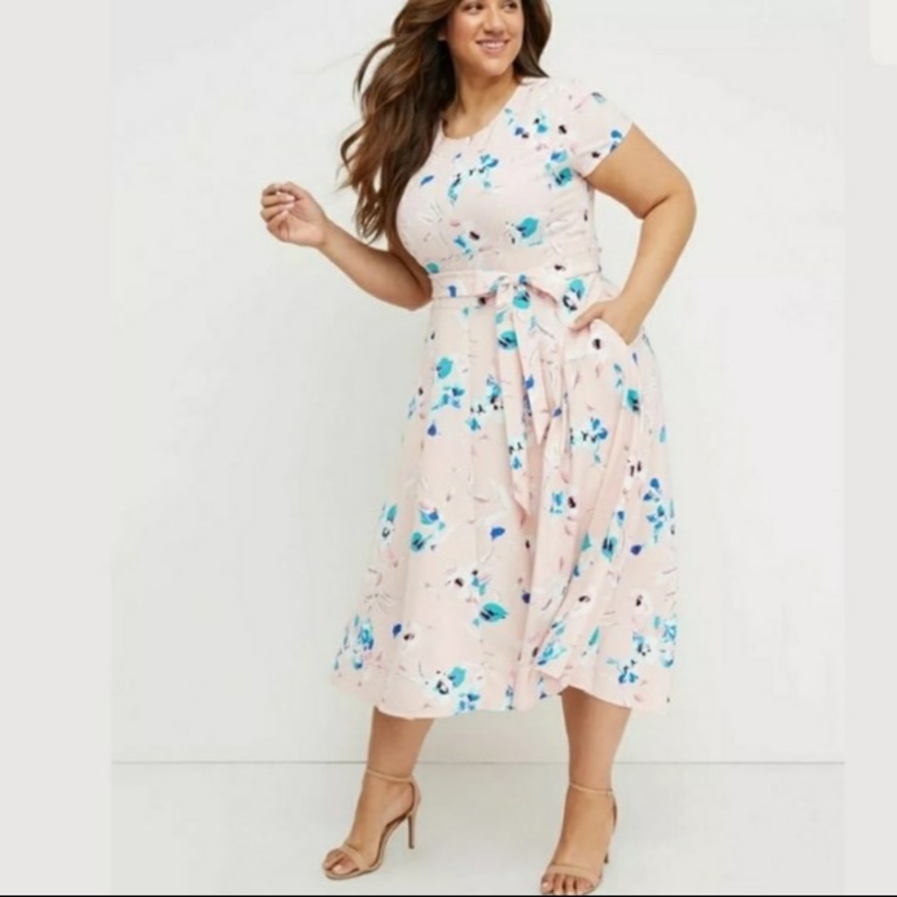 Lane Bryant Pink Floral Hi-Low Lena Dress Sz 28
